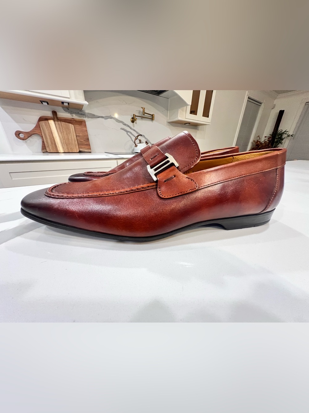 Magnanni Lino Burnished Apron Toe Buckle Loafers Size 8.5
